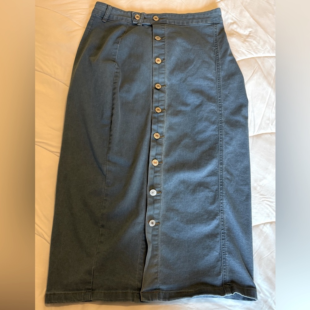 Long Denim Skirt with Front Buttons